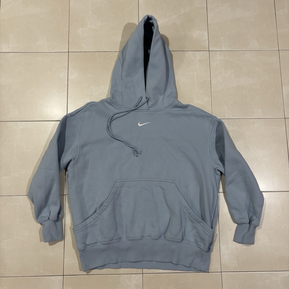 Nike Center Swoosh Hoodie Men's M Light Blue Sweatshirt Y2K Pullover